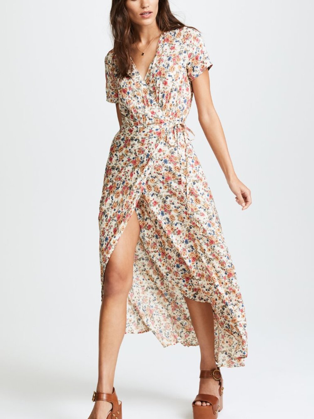 AUGUSTE the label rose floral maxi dress wrap around feminine 6 short sleeve - Picture 2 of 10